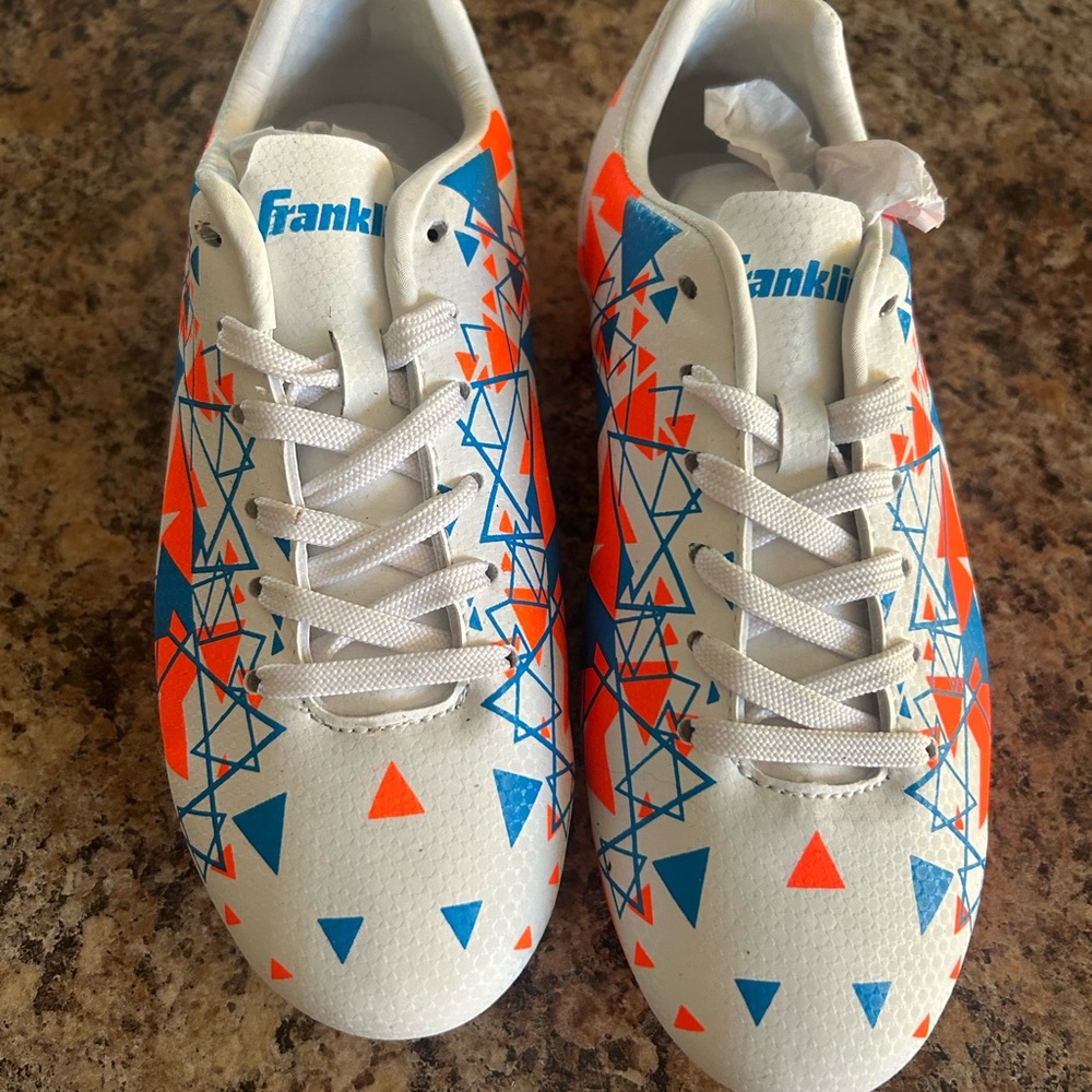Franklin Kids Sneakers - White with Blue and Orange Geometric Design